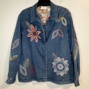 Denim Jacket with Floral Multicolor Embroidery